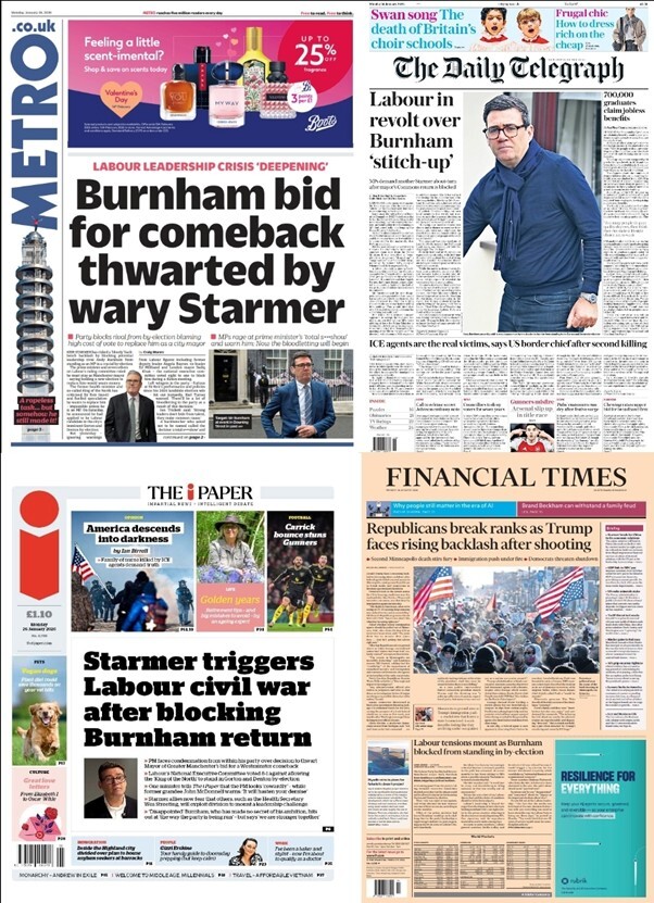 مهم‌ترین عناوین روزنامه‌های جهان ۶ بهمن ۱۴۰۴